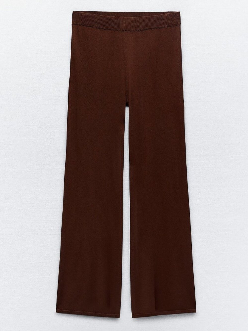 NEW Zara High Waist Straight Wide Leg Knit Pants Brown Flowy Lightweight Size M